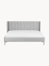 Cama tapizada en terciopelo Dusk, Tapizado: terciopelo de poliéster A, Estructura: madera de pino maciza con, Patas: metal con pintura en polv, Terciopelo gris claro, An 180 x L 200 cm