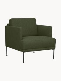 Poltrona con gambe in metallo Fluente, Rivestimento: 100% poliestere Con 40.00, Struttura: legno di pino massiccio, , Gambe: metallo verniciato a polv, Tessuto verde scuro, Larg. 74 x Prof. 85 cm