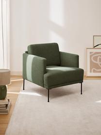 Poltrona con gambe in metallo Fluente, Rivestimento: 100% poliestere Con 40.00, Struttura: legno di pino massiccio, , Gambe: metallo verniciato a polv, Tessuto verde scuro, Larg. 74 x Prof. 85 cm