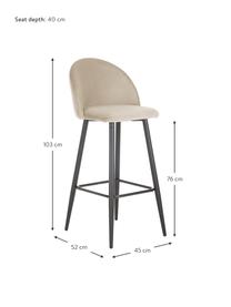 Tabouret de bar en velours blanc crème Amy, Blanc, larg. 45 x haut. 103 cm