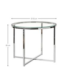 Mesa auxiliar Matheo, tablero de cristal, Estructura: metal, cromado, Tablero: vidrio laminado, Transparente, metal cromado., Ø 55 x Al 45 cm