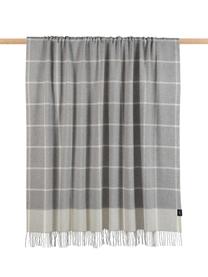 Plaid en laine et cachemire gris clair à carreaux Farison, 90 % laine, 10 % cachemire, Gris clair, gris moyen, larg. 140 x long. 200 cm