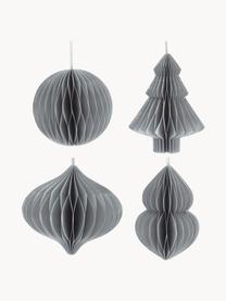 Adornos navideños Viola, 4 uds., Papel, Gris, Ø 9 x Al 10 cm