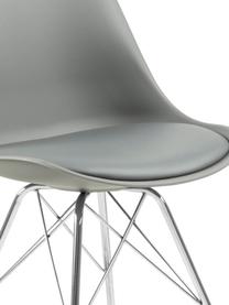 Esszimmerstühle Eris mit gepolsteter Sitzfläche in Grau, 2 Stück, Sitzfläche: Kunstleder (Polyurethan) , Sitzschale: Kunststoff, Beine: Metall, pulverbeschichtet, Grau, Chrom, B 49 x T 54 cm