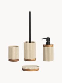 Dosificador de jabón con madera Laura, Plástico, madera de acacia, Beige claro, madera oscura, Ø 8 x Al 18 cm