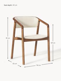 Krzesło z tapicerowanym siedziskiem Gali, Tapicerka: tkanina (100% poliester) , Stelaż: drewno jesionowe, sklejka, Kremowobiały, ciemne drewno jesionowe, S 56 x G 55 cm