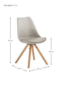 Stoelen Max, 2 stuks, Zitvlak: kunstleer (polyurethaan), Zitvlak: kunststof, Poten: beukenhout, Beigegrijs, B 46 x D 54 cm