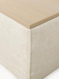 Sofa-Hocker Lennon aus Leinen-Mix mit Stauraum, Bezug: 50 % Viskose, 25 % Leinen, Tablett: Eichenholz, Spannplatte m, Gestell: Spanplatte, mitteldichte , Leinen-Mix Beige, helles Eichenholz, B 88 x T 88 cm