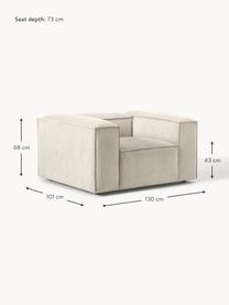 Sessel Lennon aus Cord, Bezug: Cord (92 % Polyester, 8 %, Gestell: Massives Kiefernholz, Spe, Beine: Kunststoff Dieses Produkt, Cord Hellbeige, B 130 x T 101 cm