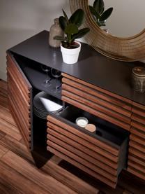 Sideboard Kesia mit Türen und Walnussfurnier, Schwarz, Walnussholz, B 162 x H 74 cm