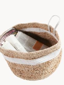 Opbergmand Saht van Jute, Mand: jute, Decoratie: katoen, Beige, wit, Ø 40 x H 30 cm