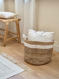 Opbergmand Saht van Jute, Mand: jute, Decoratie: katoen, Beige, wit, Ø 40 x H 30 cm