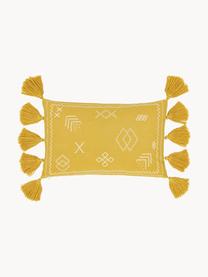 Poszewka na poduszkę z haftem i chwostami Huata, Bawełna, Żółty, beżowy, S 30 x D 50 cm