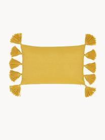 Housse de coussin ethno brodée Huata, Coton, Jaune, beige, larg. 30 x long. 50 cm