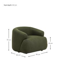 Fauteuil Sofia in groen, Bekleding: 100% polypropyleen, Frame: massief grenenhout, spaan, Poten: kunststof, Geweven stof groen, B 96 x D 82 cm