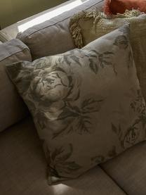 Housse de coussin 50x50 motif jacquard Breight, 100 % coton, Vert olive, grège, larg. 50 x long. 50 cm