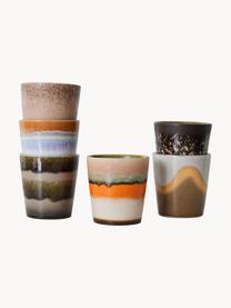 Handbemalte Keramik-Becher 70's mit reaktiver Glasur, 6er-Set, Keramik, Design 2, Ø 8 x H 8 cm, 180 ml