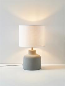 Lampada da tavolo fatta a mano con base in cemento Ike, Paralume: 100% lino, Cemento, bianco, Ø 30 x Alt. 45 cm