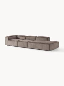 Modulaire XL chaise longue Lennon van corduroy, Bekleding: corduroy (92% polyester, , Frame: massief grenenhout, multi, Poten: kunststof De poten bevind, Corduroy taupe, B 357 x D 119 cm, rugleuning rechts