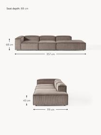 Modulare XL-Ottomane Lennon aus Cord, Bezug: Cord (92 % Polyester, 8 %, Gestell: Massives Kiefernholz, Spe, Cord Taupe, B 357 x T 119 cm, Rückenlehne rechts