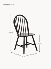 Chaise en bois style Windsor Megan, 2 pièces, Bois d'hévéa, laqué, Noir, larg. 46 x prof. 51 cm