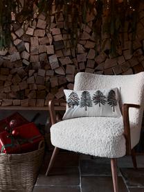 Bestickte Kissenhülle Fenna mit winterlichem Motiv, 100 % Baumwolle, Dunkelgrün, Cremeweiss, Rot, B 30 x L 50 cm