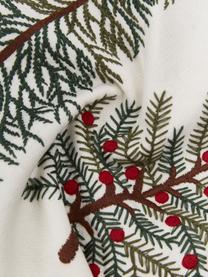 Bestickte Kissenhülle Fenna mit winterlichem Motiv, 100 % Baumwolle, Dunkelgrün, Cremeweiß, Rot, B 30 x L 50 cm