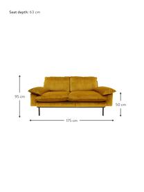 Samt-Sofa Retro (2-Sitzer) in Gelb mit Metall-Füssen, Bezug: Polyestersamt 86.000 Sche, Korpus: Mitteldichte Holzfaserpla, Samt Ockergelb, B 175 x T 83 cm