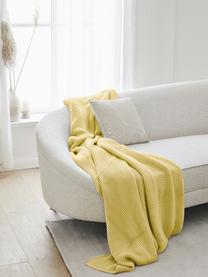 Plaid jaune en tricot Adalyn, 100 % coton bio, certifié GOTS, Jaune clair, larg. 150 x long. 200 cm
