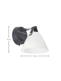 Wandlamp Strap met verwisselbare leren band en stekker, Lampenkap: glas, Decoratie: runderleer, Frame: chroom, Zwart, 17 x 17 cm