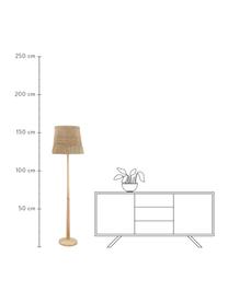 Lámpara de pie de madera Ratto, Pantalla: ratán, Cable: cubierto en tela, Marrón, Ø 40 x Al 160 cm