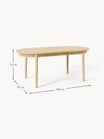 Uitschuifbare eettafel Calary, 180 - 230 x 92 cm, Tafelblad: spaanplaat, berkenmultipl, Poten: eikenhout Dit product is , Eikenhout, B 180/230 x D 92 cm