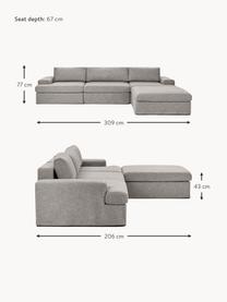 Sofá modular con reposapiés Russell (4 plazas), desenfundable, Tapizado: 100% algodón Alta resiste, Tapizado: relleno de espuma, Estructura: madera contrachapada de p, Patas: plástico Este producto es, Tejido gris, An 309 x F 206 cm