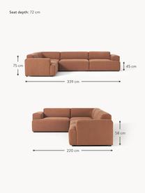 Grand canapé d'angle 4 places Melva, Tissu nougat, larg. 339 x prof. 220 cm, dossier à droite