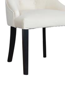 Sedia imbottita in velluto Madam, Rivestimento: velluto (100% poliestere), Velluto bianco crema, legno laccato nero, Larg. 56 x Prof. 64 cm