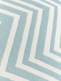 Housse de coussin d'extérieur imprimé zigzag Lobos, 100 % polyacrylique, Turquoise, blanc crème, larg. 50 x long. 50 cm