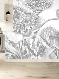 Adesivo murale Engraved Flowers, Tessuto non tessuto, ecologico e biodegradabile, Grigio, bianco, Larg. 389 x Alt. 280 cm