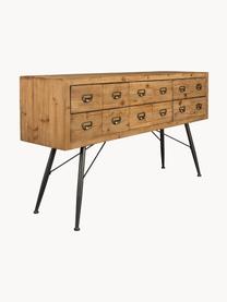 Apotheker dressoir Six, Poten: gelakt ijzer, Handvatten: ijzer, antieke afwerking, Dennenhout, B 150 cm x H 84 cm