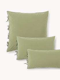 Taie d'oreiller en percale de coton délavé Leonie, Vert olive, larg. 50 x long. 70 cm