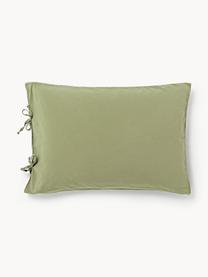 Taie d'oreiller en percale de coton délavé Leonie, Vert olive, larg. 50 x long. 70 cm