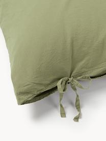 Taie d'oreiller en percale de coton délavé Leonie, Vert olive, larg. 50 x long. 70 cm