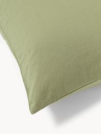 Taie d'oreiller en percale de coton délavé Leonie, Vert olive, larg. 50 x long. 70 cm