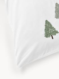 Housse de couette en percale de coton avec sapins Darina, Blanc, vert, gris, larg. 200 x long. 200 cm