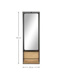 Garderobe Langres mit drehbarem Spiegel aus Rattan, Spiegelfläche: Spiegelglas, Gestell: Metall, pulverbeschichtet, Rattan, Schwarz, B 53 x H 165 cm