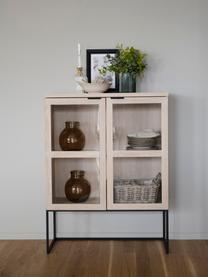 Credenza alta in legno di quercia massiccio Everett, Struttura: metallo laccato, Sbiancato, nero, Larg. 95 x Alt. 125 cm