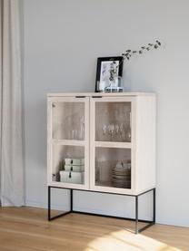 Buffet haut vitré bois blanchi Everett, Blanc délavé, noir