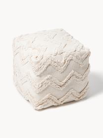 Poef Akesha met getuft zigzagpatroon, Geweven stof wit, B 50 x L 50 cm