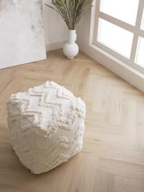 Pouf Akesha mit getuftetem Zickzack-Muster, Hülle: 100 % Baumwolle, Webstoff Weiß, B 50 x L 50 cm