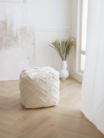 Pouf Akesha mit getuftetem Zickzack-Muster, Hülle: 100 % Baumwolle, Webstoff Weiss, B 50 x L 50 cm