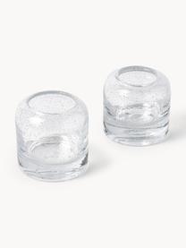 Mundgeblasene Teelichthalter Dylla mit Luftbläschen, 2er-Set, Kalknatronglas, Transparent, Ø 8 x H 8 cm